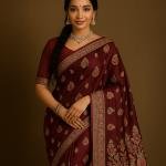 Royal Plum Floral Zari Saree