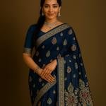Indigo Glow Leaf Stone Saree