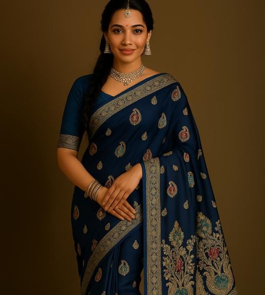Indigo Glow Leaf Stone Saree