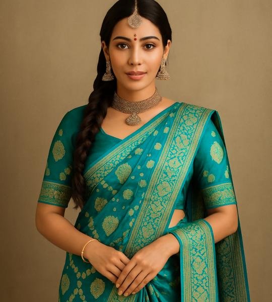 Ocean Gold Floral Saree