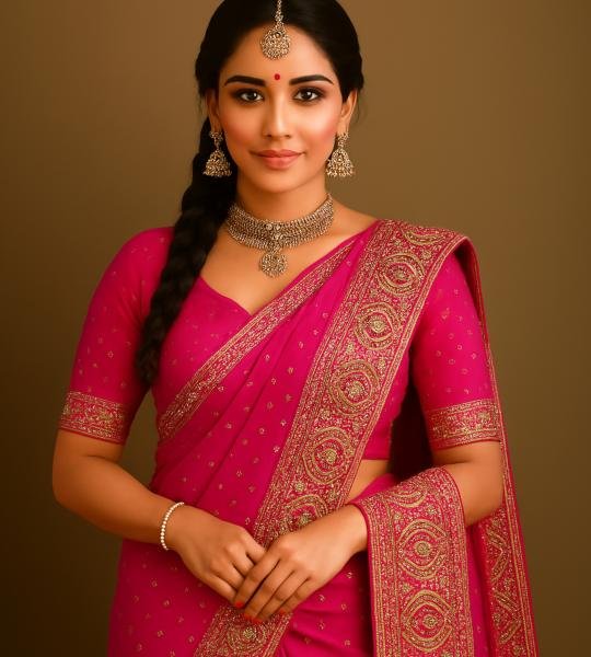 Magenta Glow Stone Leaf Saree