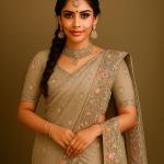 Silver Taupe Aari Flower Saree