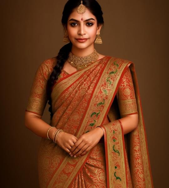 Ruby Parrot Heritage Saree