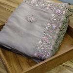 Silver Taupe Aari Flower Saree
